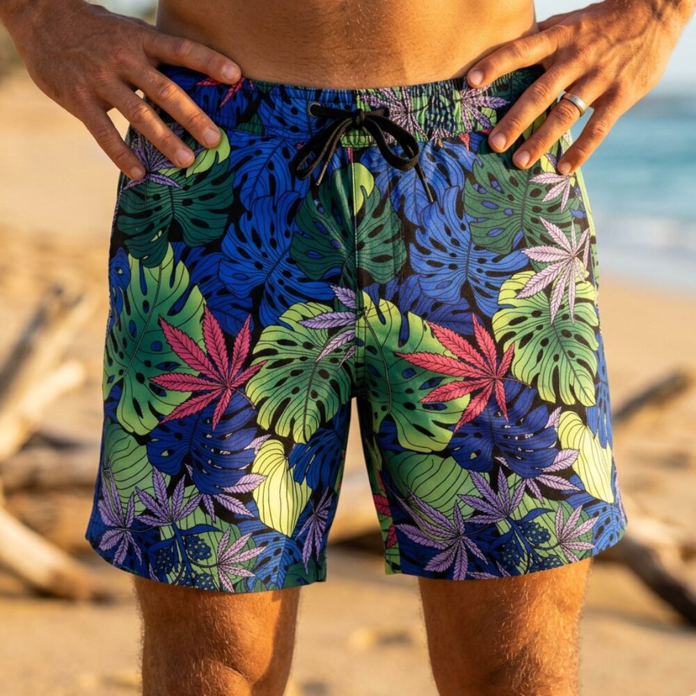 KRONIC PRINTS Men's Weed Pot Surfing Swim Board Shorts Trunks Size Small NWoT